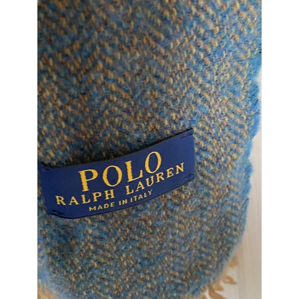Polo Ralph Lauren Teal Blue Gold Brown Scarf Women's 17
